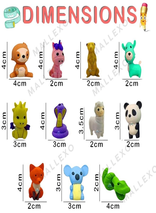 Mallexo ممحاة ماليكسو الكرتونية للأطفال | مجموعة ممحاة ثلاثية الأبعاد مكونة من 17 قطعة بتصميم حيوانات الغابة، أشكال مختلفة، لعبة مطاطية لطيفة، مجموعة أدوات مكتبية ممتعة، ممحاة صغيرة أنيقة وملونة للأولاد والبنات، هدية عيد ميلاد للأطفال - Image 3